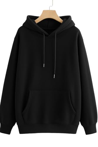 Image of Cotton Fleece Oversized Loose Fit Hooded Sweatshirt Full Sleeves Solid Hoodie Winter Wear for Women & Girls