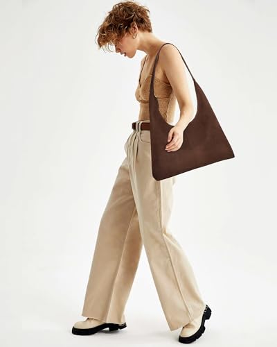 Image of Lushandy Brown Suede Purse Faux Suede Tote Bag Leather Hobo Bags for Women Slouchy Hobo Bag Fall Purse Shoulder Bag