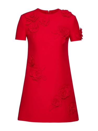 Women Fashion 2025 Designer O-Neck Short Sleeve Flowers Appliques Mini Dress Gowns