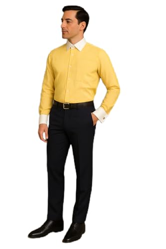Image of Men's Premium Cotton Formal Dress Shirt - White Collar & French Cuffs with Cufflinks | Solid White, Micro Check & Striped for Office, Wedding