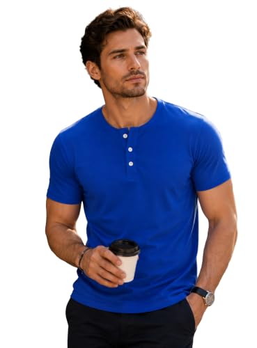 Image of London Hills T Shirt for Man | Men Henley Neck Tshirts | Tshirt Shirts Men | Gym T Shirts for Mens Workout T-Shirts for Man Cotton Stylish Henly Neck T Shirt Half Sleeve Regular Fit Solid Multicolour