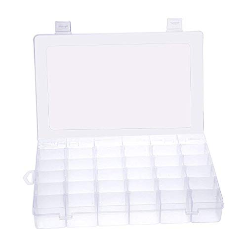 DJUNXYAN Large Transparent Thick Hard 36 Grids Adjustable Compartment Slot Plastic Craft Storage Box Organizer for Toy Desktop Jewelry Accessory Drawer Or Kitchen