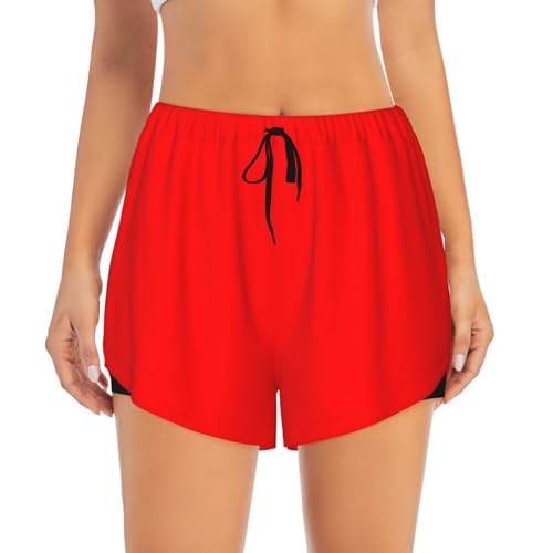 Running Shorts for Women - red Athletic Workout Gym Yoga Shorts with Liner Pockets