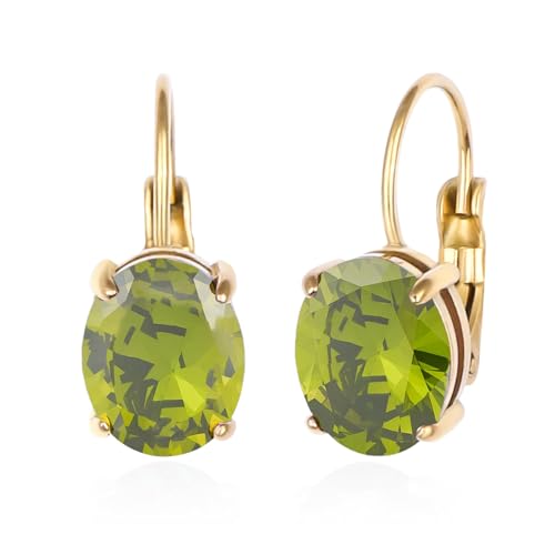 TaYolnFaSo Cut-Oval Peridot Leverback Earring for Women Oval CZ Hanging Lever Drop Earring August Birthstone Gift Peridot Jewelry Birthday Gift for Wife Mother Girlfriend Daughter