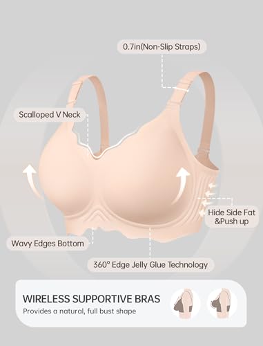 Image of OEAK Women Value Series Jelly Bras Wireless Pushup Convertible Bra | Everyday Essentials,Comfortable Bralettes,No Underwire,Full Coverage,Support Lift,Tshirt,Soft,Seamless,Scalloped