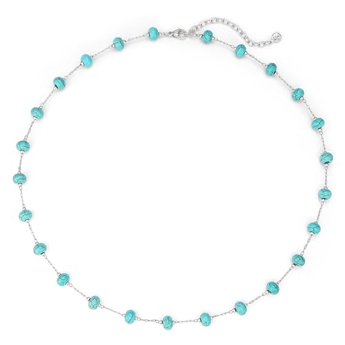 LADYGD Created Turquoise Necklace for Women Silver Plated Beaded Choker Boho Necklaces Handmade Summer Everyday Western Jewelry Gifts