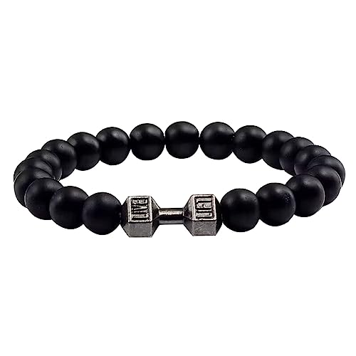 Genérico Pulsera de cuentas naturales con mancuernas de piedra esmerilada joyería fina europea y para hombres y mujeres Vínculo Pulsera Equipo (A, 10x8x1cm)