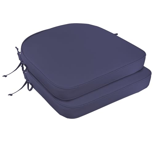 Metliv 2-Pack U-Shaped Outdoor Chair Pads 19x19 Inch, Fade Resistant Water Repellent Patio Seat Cushions with Zippered Covers & Removable Foam Inserts, Navy