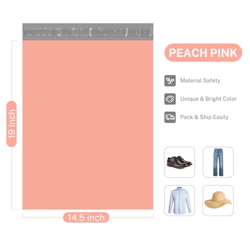 Image of Metronic Poly Mailers 14.5X19 500Pack, Strong Adhesive Shipping Envelopes for Clothing, Waterproof Shipping Bags for Small Businesses, Flexible Mailers Poly Bags Packages Bags, Peach Pink