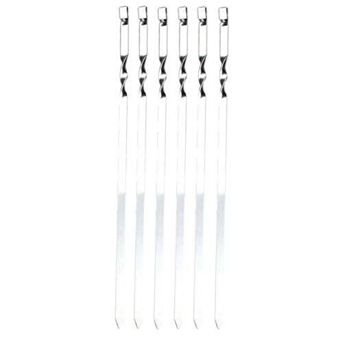 Markell Brochetas de barbacoa de acero inoxidable Aguja de barbacoa Palos con tobogán hebilla adecuado para verter salidas herramientas de cocción 6 piezas serías de plata