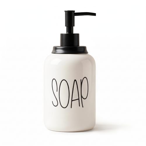 Image of Decor & More Modern Ceramic Soap Dispenser | 500ml Liquid Handwash Dispenser White with Removable Pump | Handwash Bottle for Kitchen & Bathroom | Bathroom Soap Dispensers