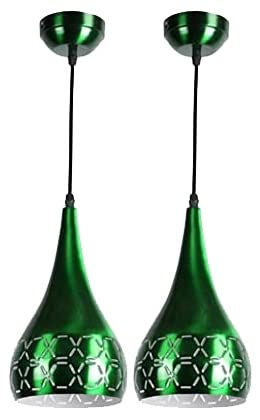 Image of GreyWings Metal Cut Hanging Light Ceiling Pendant Lamp, 6 inch Small, Green, Pack of 2