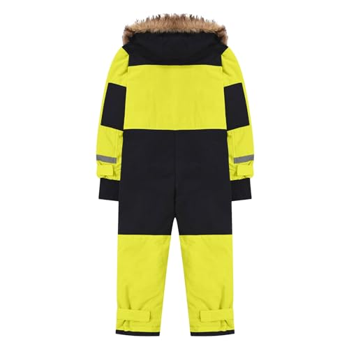 Children's Ski Suit Insulated Snow Bib Overalls Thermal Warm Snowsuit with Removable Hood Mud (Green #1, 14-15 Years)2