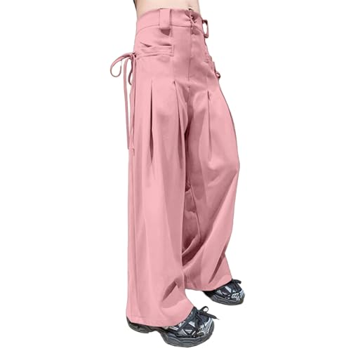Girls' Vintage Multi-Pocket Cargo Pants Solid Color Streetwear Parachute Pants Vintage Grung𝚎 Aesthetic Clothes