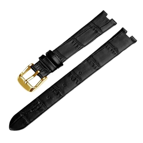 YSABVCP Genuine Leather Watchband Fit For Rado Crystal R2285415 Male Female Notch Butterfly Buckle Watch Strap Accessories 14 18mm(Black-Golden-1,18x6mm)