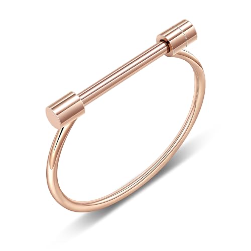 AILUOR forma de D pulsera de la barra de tornillo pulsera, acero inoxidable grillete de herradura de la novedad de la moda de joyería Unisex (Oro Rosa)