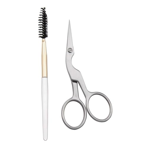 Brow Shaping Scissors and Brush - Stainless Steel Eyebrow Trimming Scissors for Women and Men...