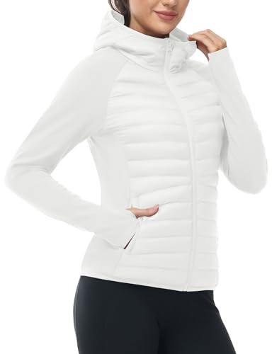 TBMPOY White Running Jackets for Women Fall with Thumbhole Warm Lightweight Insulated Water...