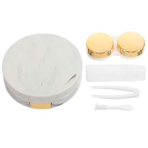 TOBBOMEY Estuche para Lentes de Contacto Portátil Dorado con Espejo Incorporado Kit de Viaje Compacto y Hermético Organizador Pequeño y Ligero para Cuidado y Almacenamiento Seguro de