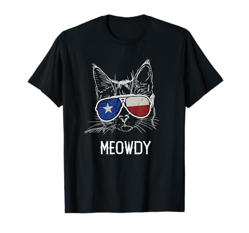Meowdy Cat Meme Texas T-shirt Sunglasses with TX Flag T-Shirt