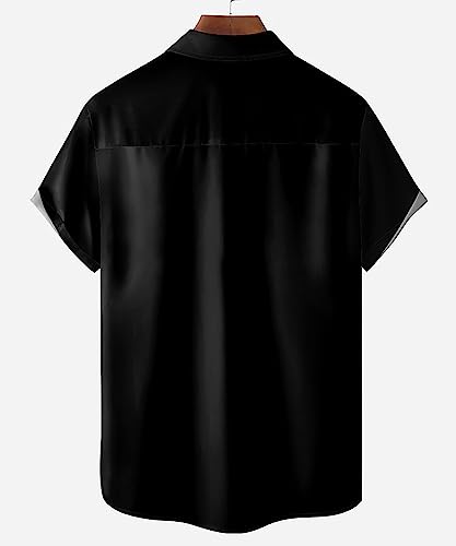 QIVICIMA Men's Retro Bowling Shirts 50s Vintage Button Down Color Block Active Shirts Flamingo Print2