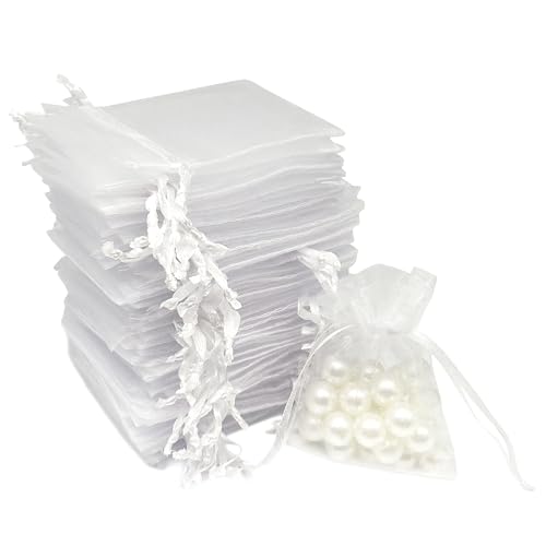 Image of Organza Bags 2.8 inchx3.6 inch, 100Pcs Small Mesh Drawstring Pouches | White Organza Bags for Jewelry, Candy, Party Favors, Small Sachet Wrap, Storage Supplies