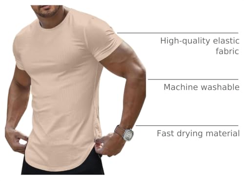 Image of JMIERR Mens Short Sleeve T Shirt Summer Muscle Slim Fitted Crewneck Longline Tees Shirts for Gym Workout