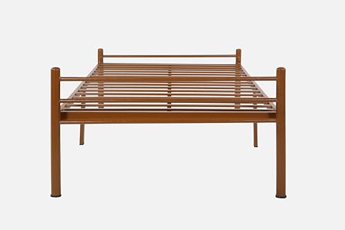 Image of Nivo Metal Single Size Bed Without Storage | Wrought Iron Single Bed with Headboard & Footboard| Sturdy Powder Coated Platform Cot for Bedroom, Living Room, (Nivo Brown)