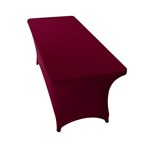 Image of Peomeise 8FT Spandex Table Cover Rectangular Stretch Spandex Tablecloth (Burgundy,8FT)
