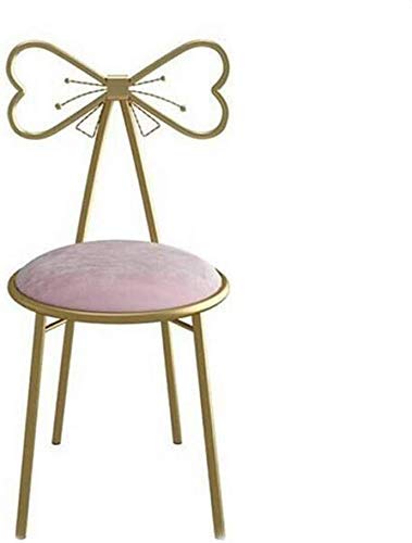 Silla de maquillaje rosa con respaldo de hierro forjado para dormitorio y salon