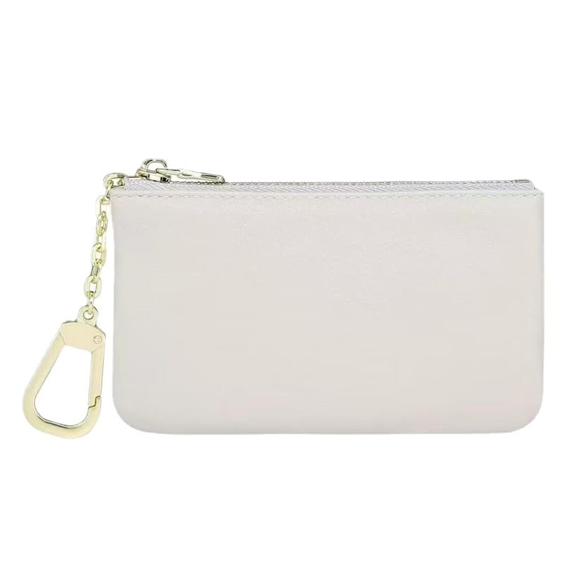 1 Pc full grain leather coin purse with key chain for women and men,white3