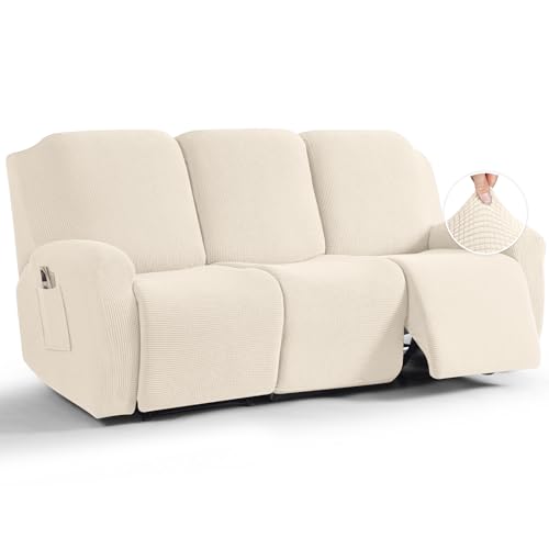 Image of TAOCOCO Recliner Sofa Covers 8-Pieces Stretch Large Couch Covers for 3 Seats Reclining Slipcovers Soft Jacquard Pattern Furniture Protector (Beige)