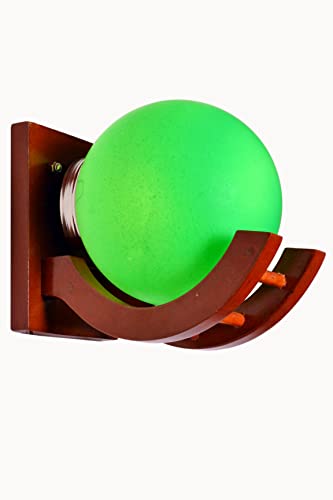 Image of Traditional Indoor Wall Light Brown Color Globe Shape E27 Holder Upto 100-Watts Made in India (Bulb Not Included) Pack of 1(Wood) (Green, 1)