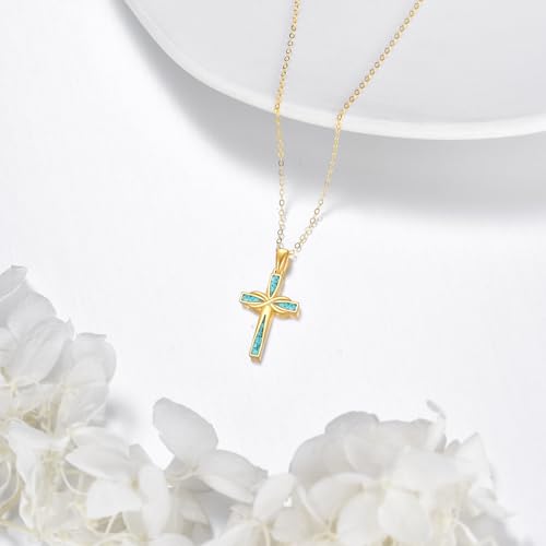 14K Real Gold Cross Necklace for Women 14k Yellow Gold Cross Pendant Necklace Cross Religious Jewelry Gifts for Women4