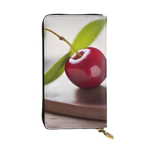 Cute Little Cherry Picture Leather Long Clutch Wallet for Fashionable Girls and Women - Durable, Stylish, and Functional, Black, One Size