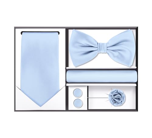 Image of Tie G .5pcs Tie set in a gift box : Tie sets : Solid color Neck tie,Satin Bow tie,Pocket Square, Lapel, Cuffs link