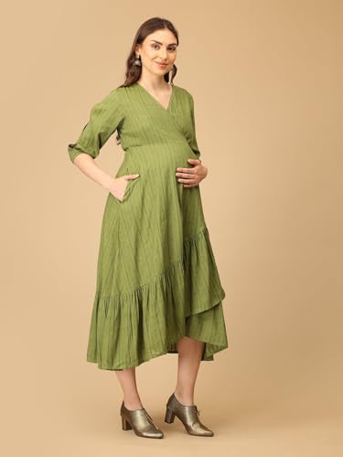 Image of The Mom Store Maternity and Nursing Wrap Dress for New Mom | Pre and Post Pregnancy Wear for Womens | Trendy Stylish Printed Friendly Dresses for Women | Comfortable