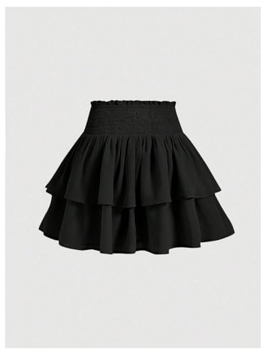 GORGLITTER Women's Ruffle Mini Skirt Tiered Smocked High Waist A Line Flowy Skirts2