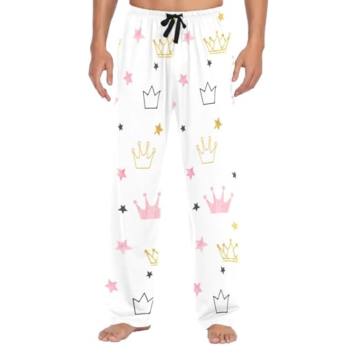 Men's Pajama Bottoms Little Princess Pink Crowns Mens Pajama Pants Red Gold Stars Cotton Pj Bottoms Sleepwear Pants L2
