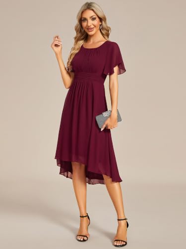 Image of Ever-Pretty Women's Chiffon Crew Neck Empire Waist Wedding Guest Dress Summer Short Sleeve Semi Formal Dresses 02053