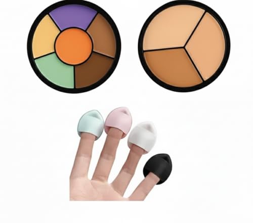 Image of Concealer Palette Set with Finger Puff Applicators, 3 in 1 and 6 in 1 Color Corrector Wheel, 4 Piece Makeup Sponge Set