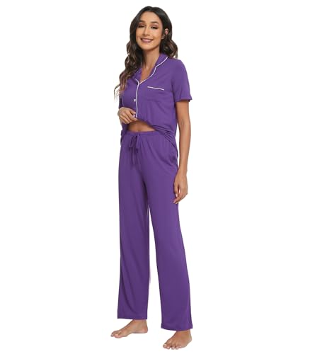 Image of WiWi Viscose from Bamboo Women's Pajamas Set Super Soft Button Down Top and Pants Sleepwear Cooling Pjs S-3X