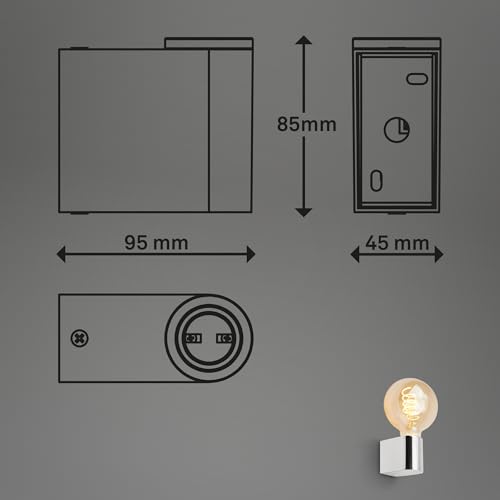 BRILONER - Spiegelleuchte Bad IP44 Spritzwasserschutz, E27 max. 10W, Wandmontage, Badezimmerlampe, Spiegellampe Bad, Lampe Badezimmer, Badlampe Wand, Wandlampe Badezimmer, 4,5 x 8 x 9,5cm, Chrom