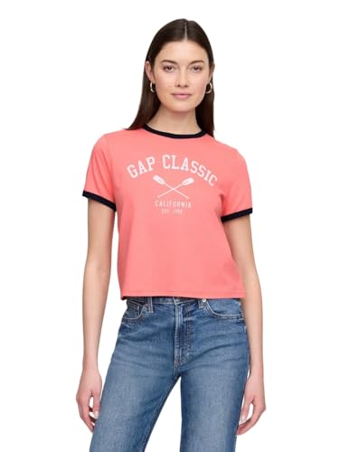 GAP Womens Relaxed Graphic Shrunken Tee Neon Blazing Pink XXL