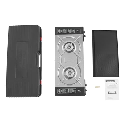 Czyurachel Réchaud à gaz de camping à 2 feux avec moule et sac de transport, 2,1-2,5 kW, réchaud de camping portable, réchaud à gaz pour camping, activités de cuisine en plein air 63 x 26 x 8 cm