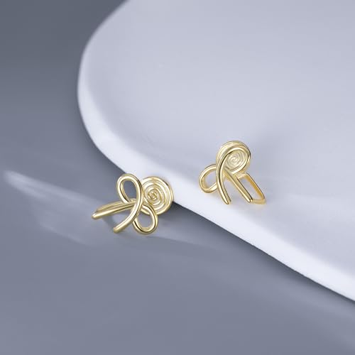 Reffeer Solid 925 Sterling Silver Bow Clip On Earrings Ribbon for Women Bowknot Cuff Earrings Non Pierced Wrap Earrings4