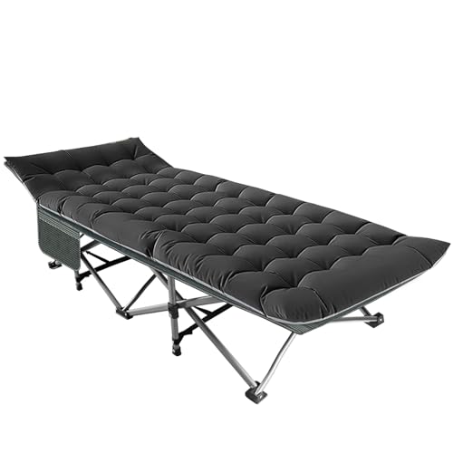 YELLOW JACKET Folding Camping Cots for Adults Sleeping 1200D Double Layer Oxford Portable Folding Outdoor Cots for Camping W/Soft Pad Carry Bag for Home Office Nap Beach Travel Black-Grey