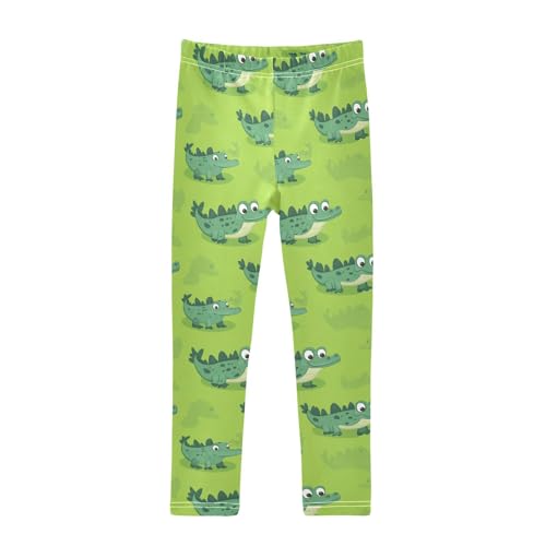 Crocodile Green Cartoon Girls Casual Leggings for Kids Printed Long Pant Bottoms Stretch and Soft