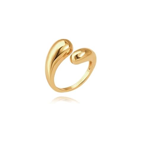 POTESSA Chunky Dome Ring for Women 18K Gold Plated Minimalist Teardrop Adjustable Wrap Open Ring Cover