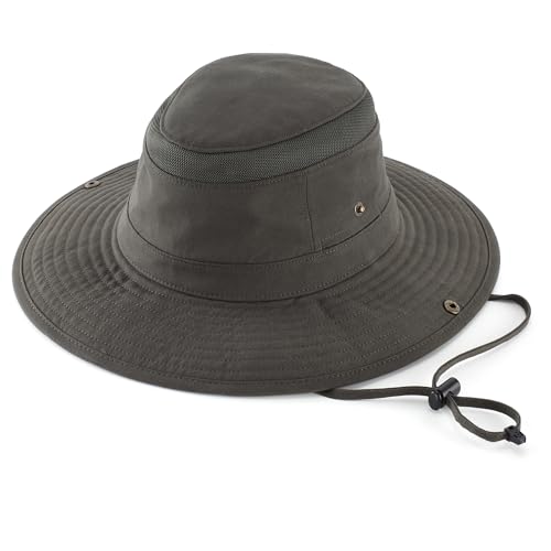 Image of Home Prefer UPF 50+ Wide Brim Sun Hat Mesh Crown Foldable Cotton Bucket Cowboy Hat for Men Safari Golf Fishing Beach Garden